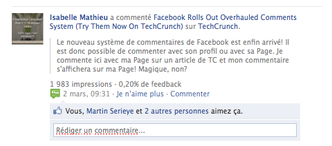 Commenter en tant que Page vu Page Facebook