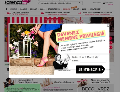 sarenza pop up