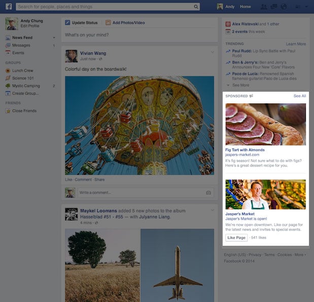 annonce publicitaire Facebook colonne droite
