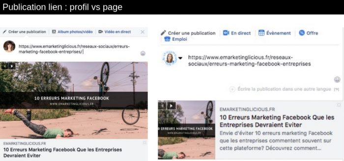 publication lien facebook profil page