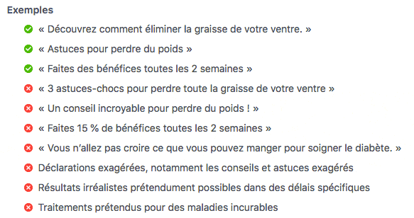 facebook ads regle publicitaire facebook contenu faux trompeur