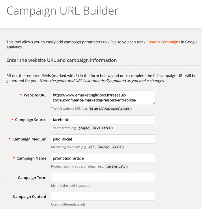 parametres utm Google Campaign URL Builder