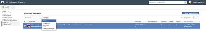 facebook publication page publier programmer