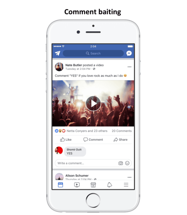 Facebook engagement bait comment baiting