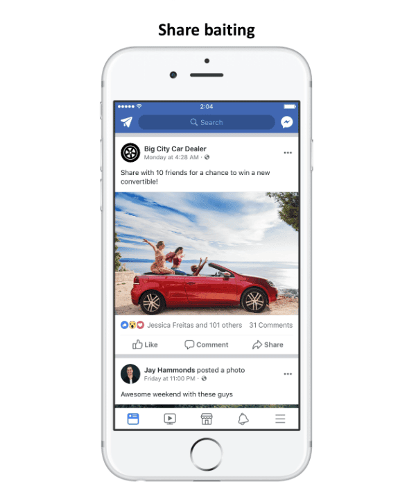 Facebook engagement bait partager