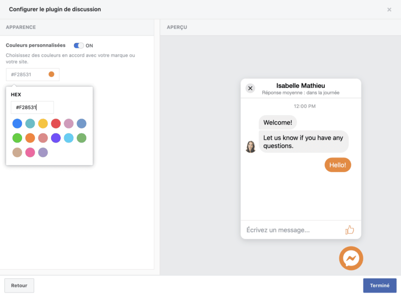 configurer chat plugin discussion couleur
