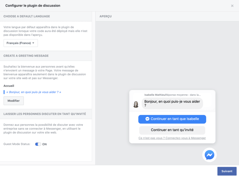 configurer plugin discussion invite facebook messenger