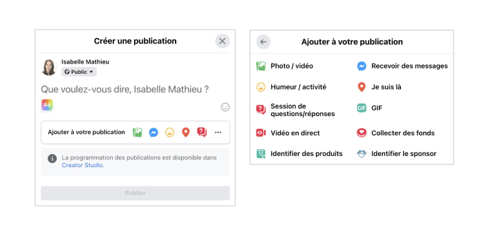 outil publication facebook options