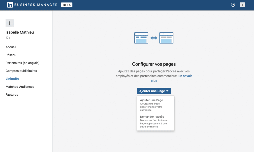 comment ajouter une page LinkedIn au business manager