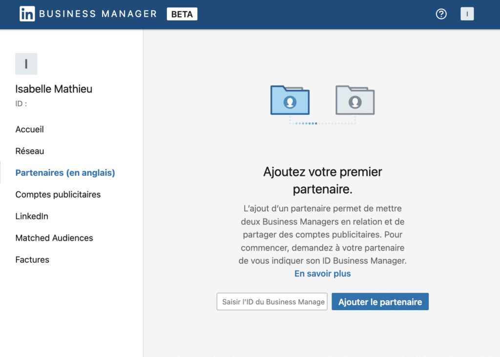 Ajouter un partenaire dans le business manager LinkedIn