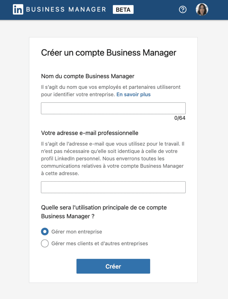 créer un compte business manager