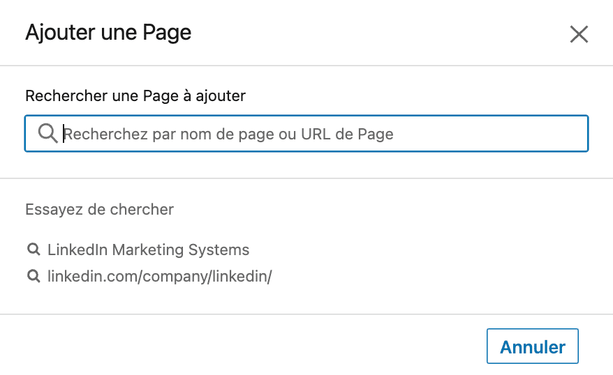 Indiquer le nom ou l'URL de la page LinkedIn dans le Business Manager