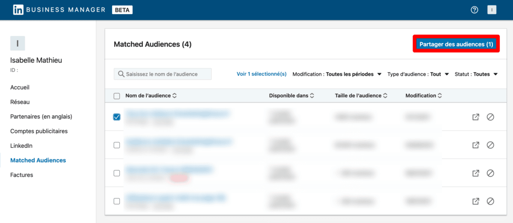 comment partager des matched audiences entre plusieurs comptes publicitaires avec le business manager