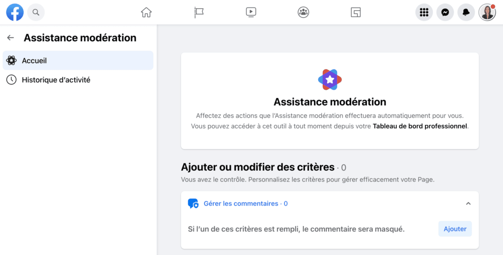 assistance modderation page facebook
