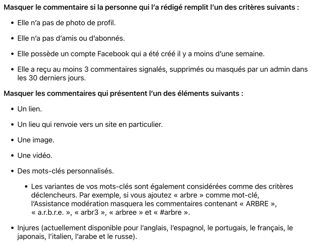 outil assistance moderation page facebook