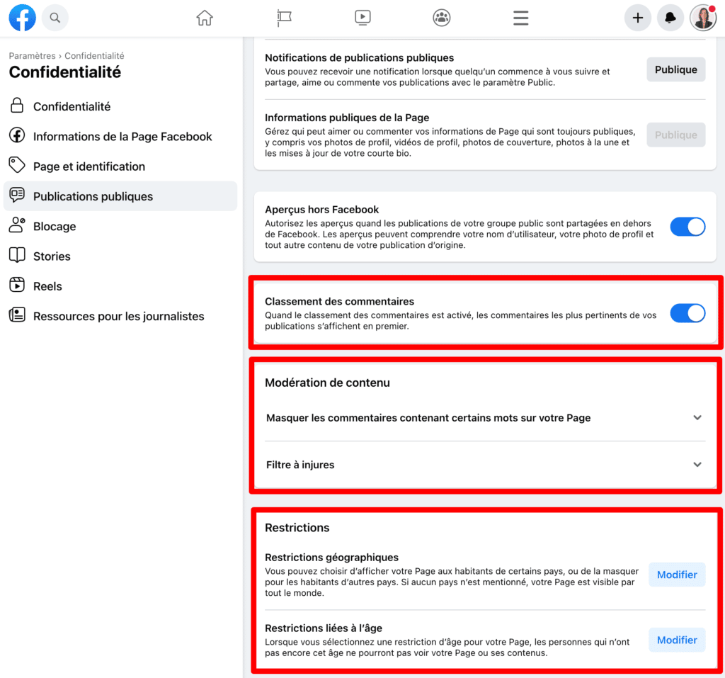 publications publiques page facebook