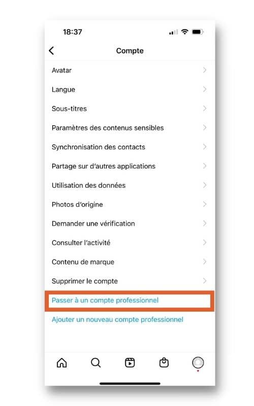 Créer un compte professionnel Instagram