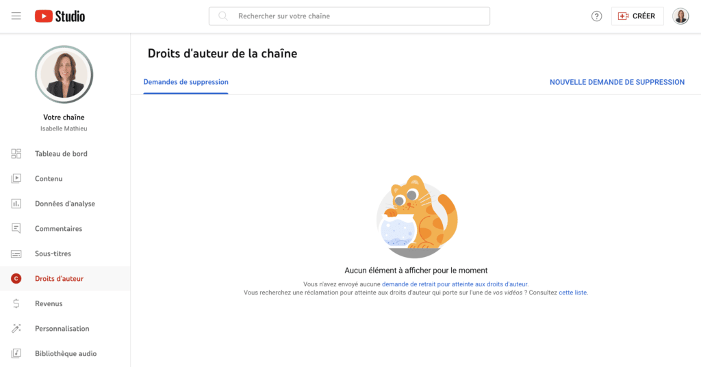 youtube studio droits auteur
