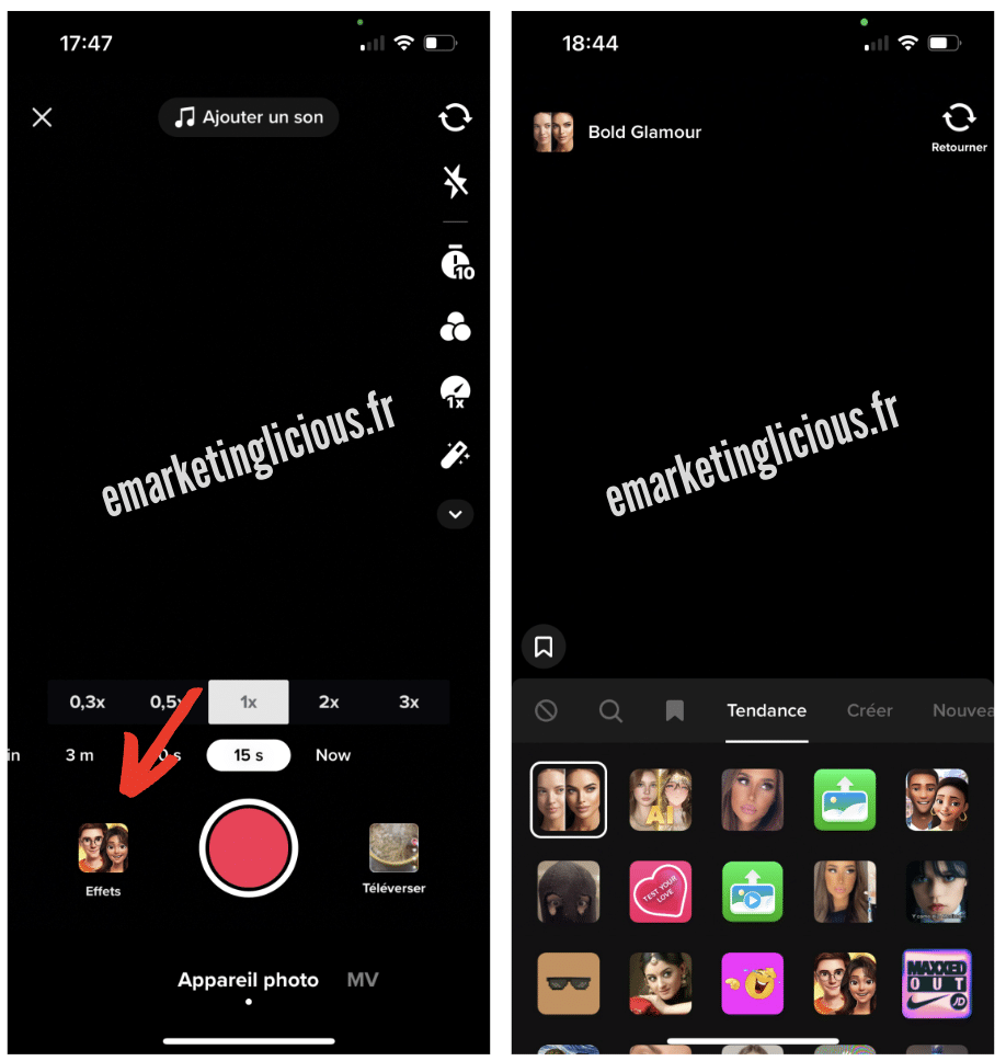 ajouter un effet video tiktok