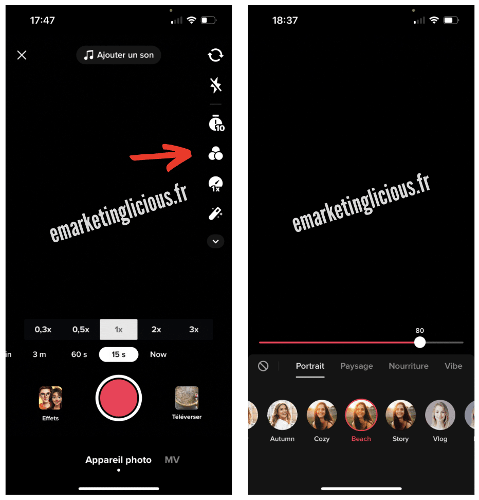 ajouter un filtre video tiktok