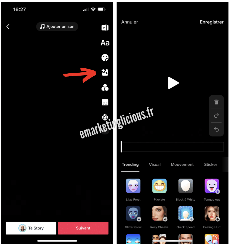 ajouter effets video tiktok