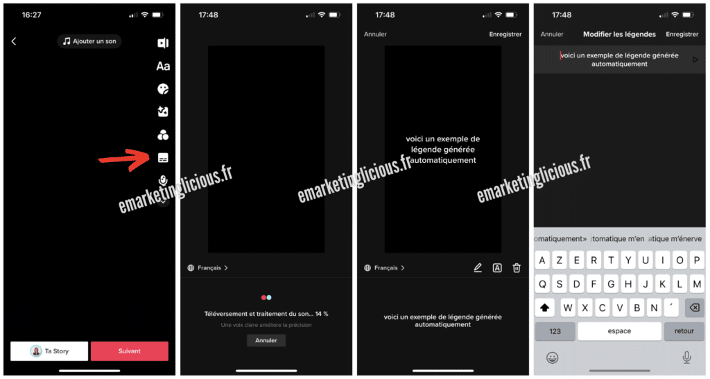 ajouter legendes video tiktok