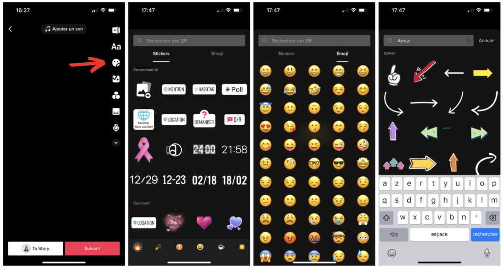 ajouter sticker emoji gif video tiktok