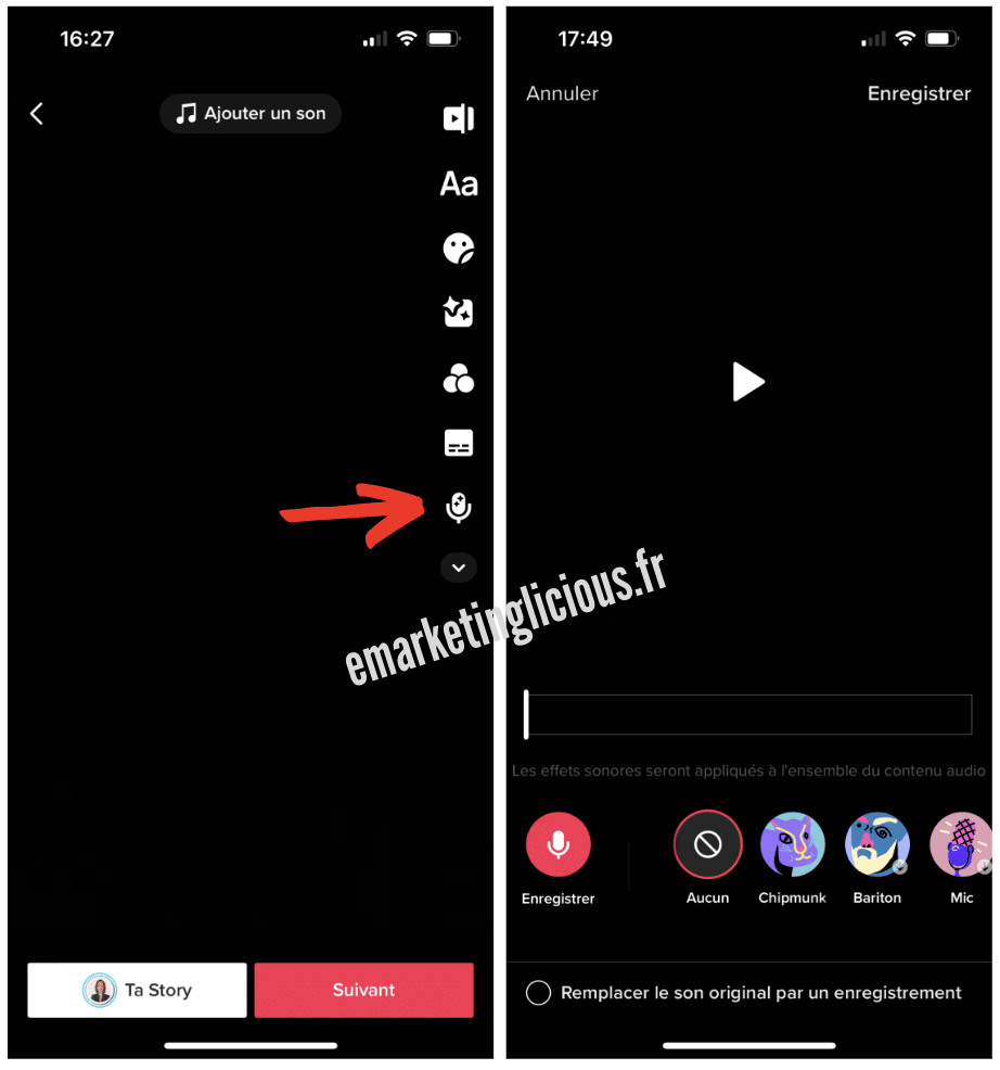 ajouter voix off voice over video tiktok
