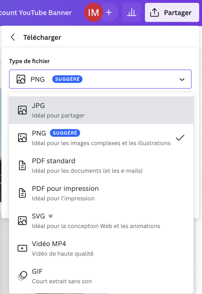 telecharger bannière youtube canva