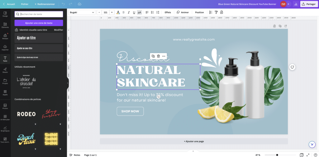 banniere youtube texte canva