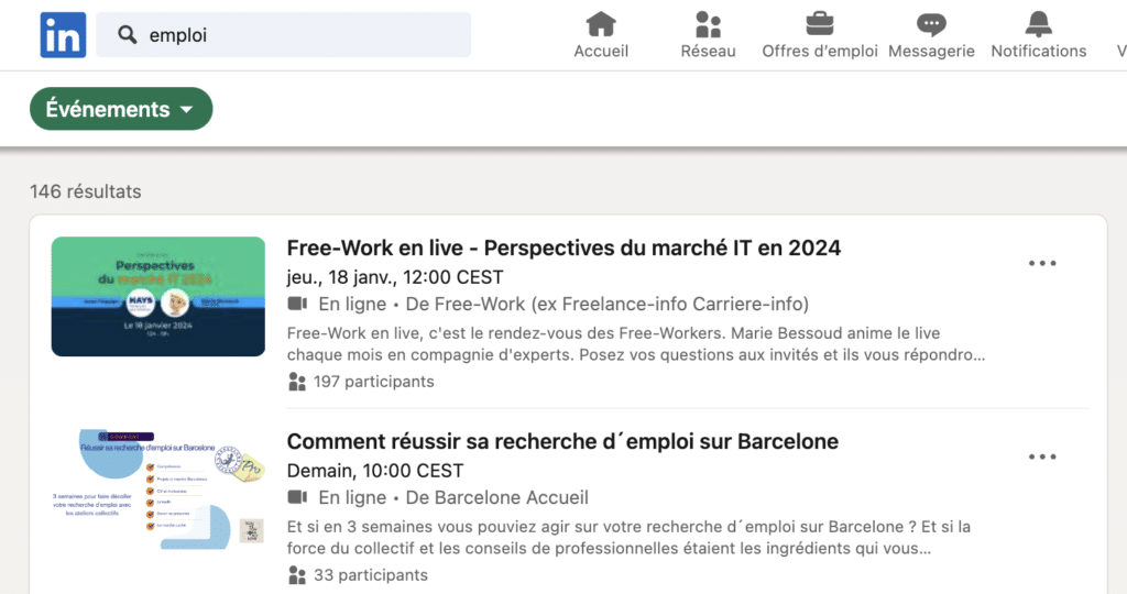 page evenement linkedin