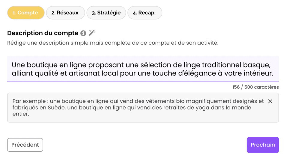 description du compte dans rapidely