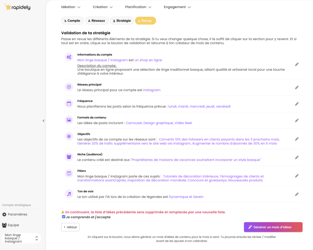 rapidely validation de la strategie