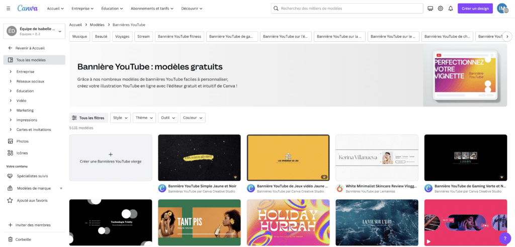 modele banniere youtube canva