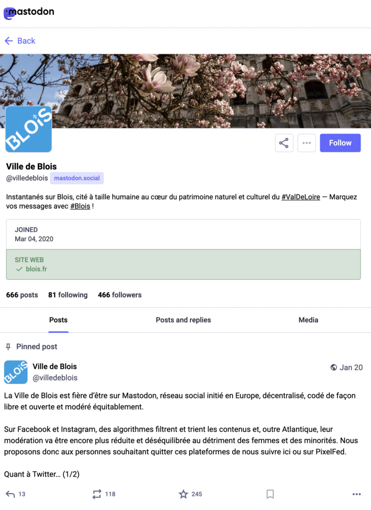 Compte Mastodon de la ville de blois