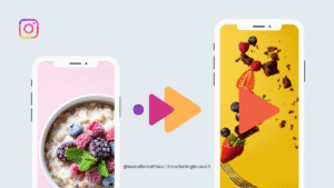 Illustration de la transition d’Instagram de la photo vers la vidéo avec deux smartphones, l’un affichant une image fixe et l’autre une vidéo, symbole du test Reels-first