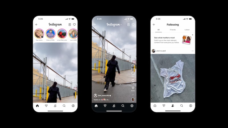 test Instagram Reels-first en Inde, montrant un fil d’accueil centré sur les vidéos et un onglet Following séparé pour les photos.